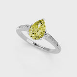 White gold Fancy Yellow Pear  Cut Channel Set Solitaire Engagement Ring with Four-Prong Setting