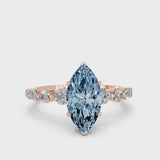 Rose gold Fancy Blue Marquise Cut Solitaire Diamond Ring with Pave Band and Four-Prong Setting