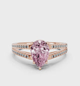 Rose gold Fancy Pink Pear Cut Diamond Solitaire Engagement Ring with Split Shank Pavé Band