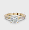 Yellow gold Cushion Cut Solitaire Diamond Engagement Ring with Pave Band and Four-Prong Setting_89