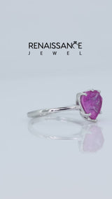 Silver Heart Cut Pink Sapphire Solitaire Ring with Flower Prong Setting and Classic Band