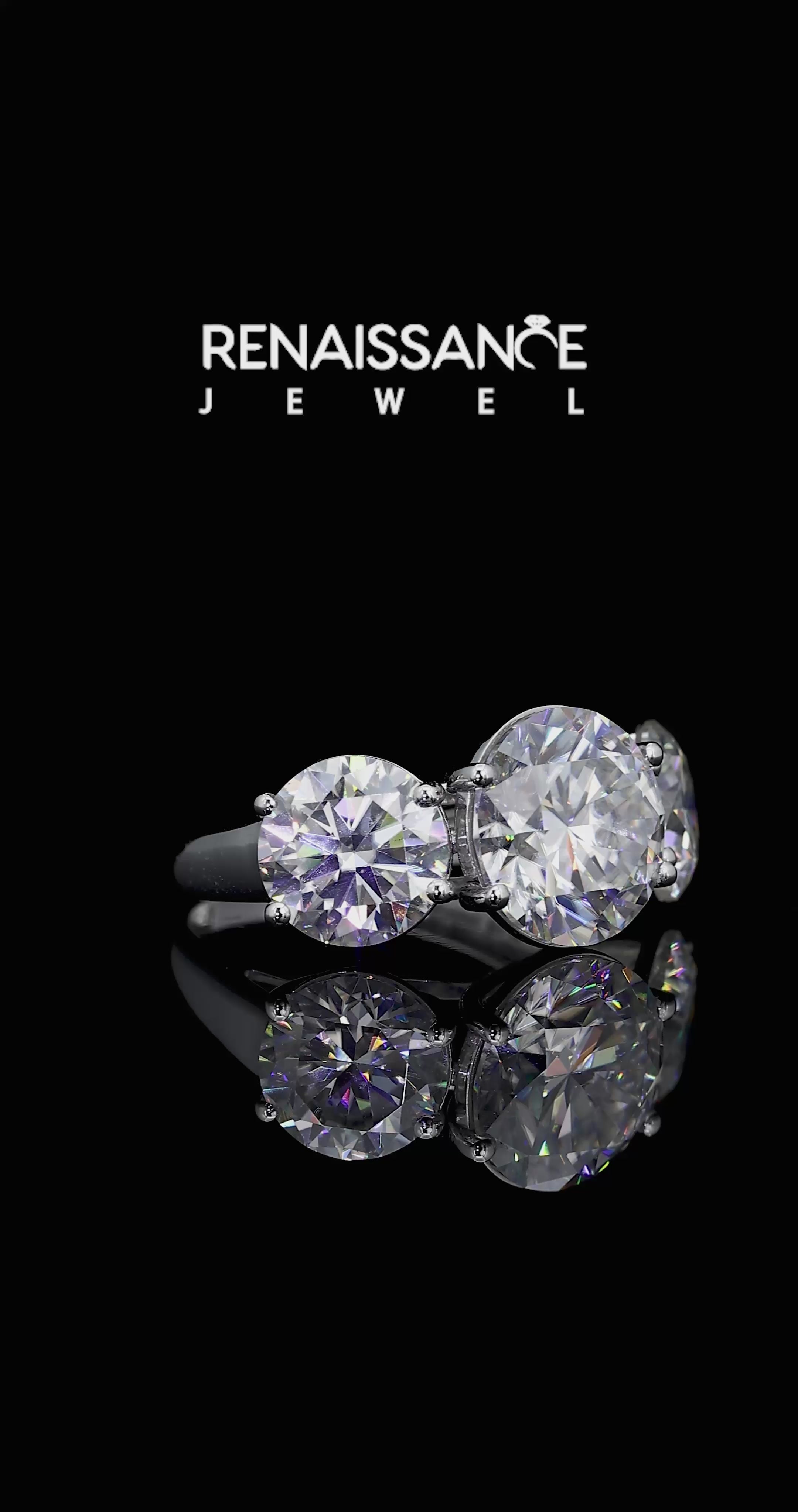 White gold Three-Stone Round Cut Moissanite Engagement Ring with Prong Setting_12