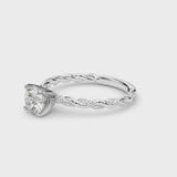 Silver Heart Cut Diamond Solitaire Ring with Twisted Band and Pavé Accents