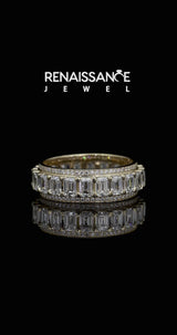 Yellow gold Emerald Cut and Round Diamond Multi-Row Mens Band