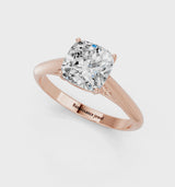 Rose gold Cushion Cut Diamond Solitaire Engagement Ring with Cathedral Setting and Four-Prong Mount