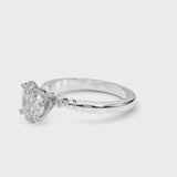 Silver Oval Solitaire Beaded Band with Four-Prong Setting