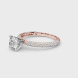 Rose gold Asscher Diamond Solitaire Ring with Prong Setting and Pavé Band