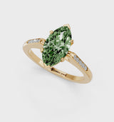 Yellow gold Fancy Green Marquise  Cut Channel Set Solitaire Engagement Ring with Four-Prong Setting