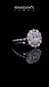 Platinum Halo Cushion Cut Diamond Milgrain Band with Four-Prong Setting