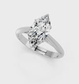 Silver Marquise Cut Diamond Solitaire Engagement Ring with Cathedral Setting and Four-Prong Mount