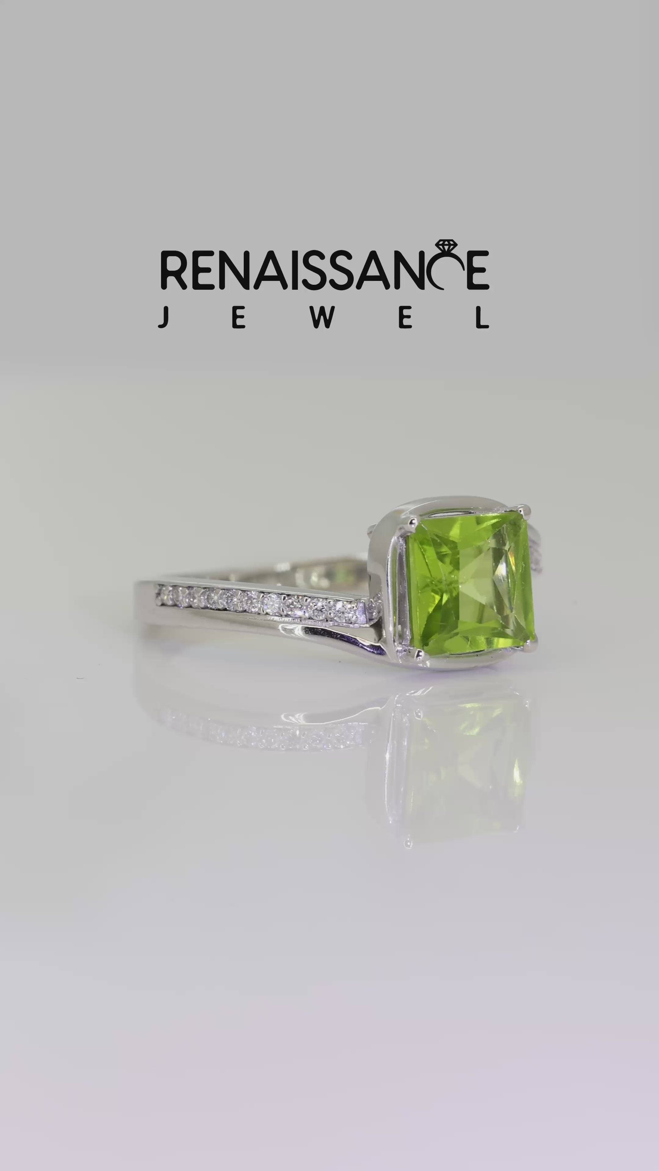Silver Princess Cut Peridot Solitaire Ring with Split Shank and Prong Setting_15