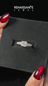 White gold Asscher Cut Diamond Engagement Ring with Pavé Band and Four-Prong Setting