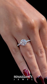White gold Asscher Cut Solitaire Diamond Engagement Ring with Pavé Band and Six-Prong Setting