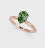 Rose gold Fancy Green Pear Cut Diamond Solitaire Ring with Six-Prong Setting and Classic Band