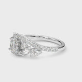 Platinum Oval Diamond Halo Ring with Marquise and Pavé Band in Prong Setting