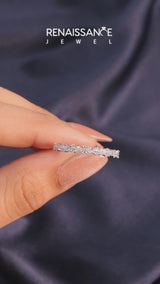 Silver Pear and Round Diamond Wedding Band