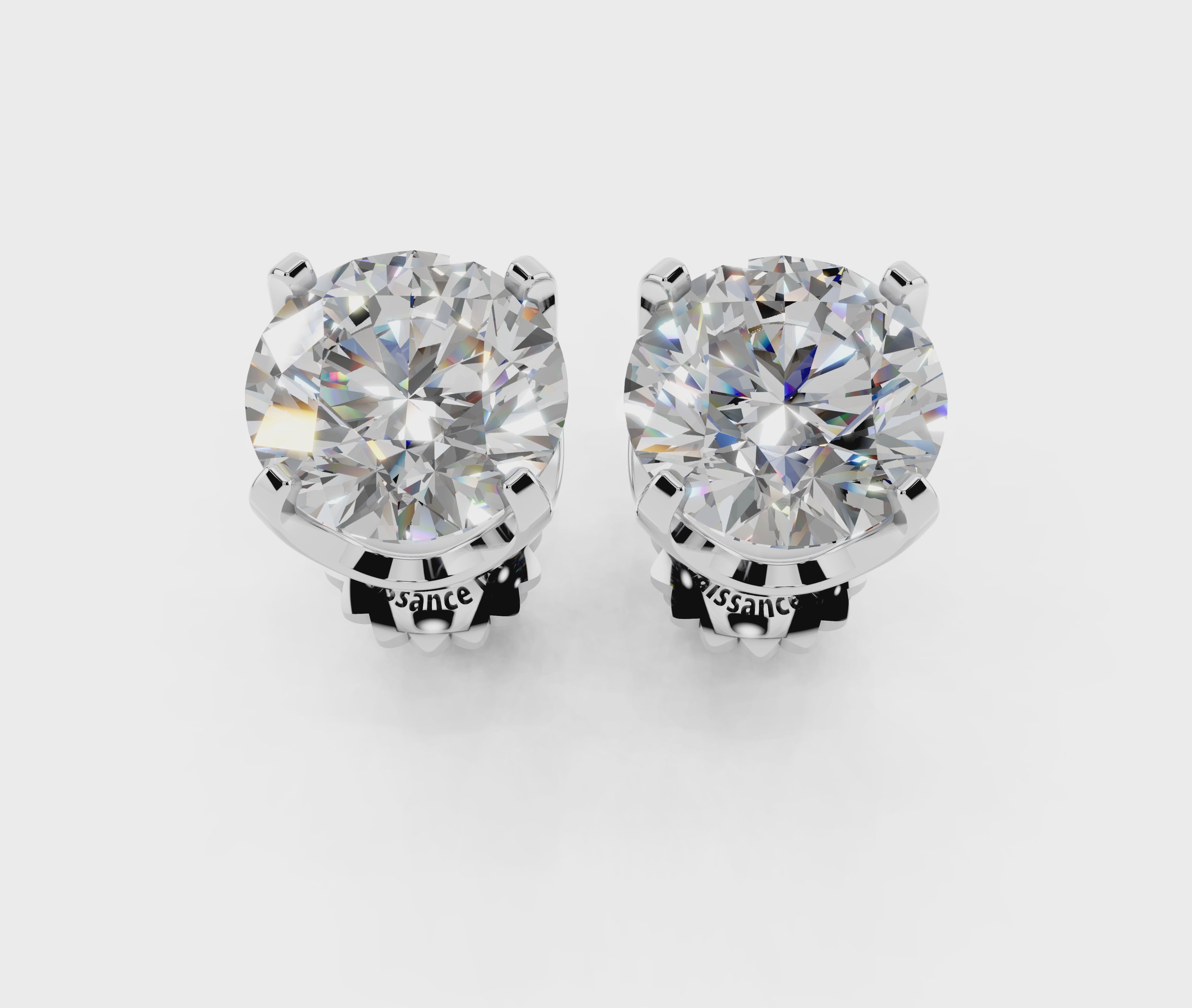 Silver Round Brilliant Diamond Stud Earrings 6