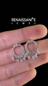 White gold Round and Pear Diamond Dangle Earrings