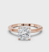 Rose gold Cushion Cut Diamond Solitaire Ring with Six-Prong Setting and Classic Band