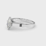 Silver Marquise Solitaire Engagement Ring with Four-Prong Setting and Tapered Band