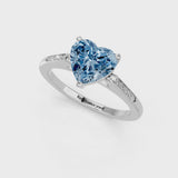White gold Fancy Blue Heart  Cut Channel Set Solitaire Engagement Ring with Four-Prong Setting