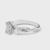 White gold Emerald Diamond Floral Vine Solitaire Engagement Ring