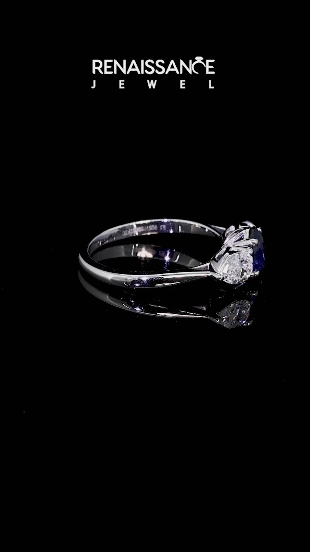 Silver Oval Cut Blue Sapphire Three-Stone Ring with Pear  Side Stones and Prong Setting_15