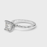 Platinum Asscher Solitaire Beaded Band with Four-Prong Setting