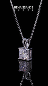 Silver Princess Diamond Solitaire Pendant with Four Prong Setting