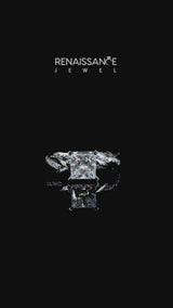 Silver Princess Cut Diamond Solitaire Ring with Twisted Band and Pavé Accents