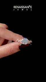 Rose gold Emerald Cut Diamond Solitaire Ring with Leaf Motif Band and Four-Prong Setting