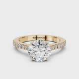 Yellow gold Asscher Cut Solitaire Diamond Engagement Ring with Pave Band and Four-Prong Setting