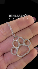 Sterling Silver Round Laboratory-Grown Diamond Pave Open Paw Print Pendant Necklace