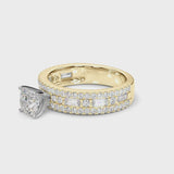 Yellow gold Cushion Cut Diamond Solitaire Ring with Pavé and Channel Set Band