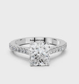 White gold Radiant Cut Solitaire Diamond Engagement Ring with Pave Band and Four-Prong Setting
