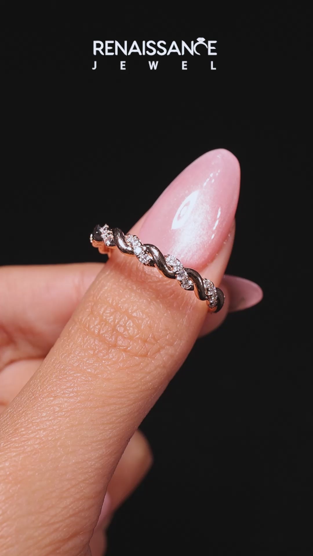 Rose gold Twisted Pave Round Diamond Eternity Band with Prong Setting_8