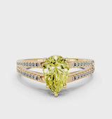 Yellow gold Fancy Yellow Pear Cut Diamond Solitaire Engagement Ring with Split Shank Pavé Band