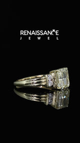 Yellow gold Fancy Yellow Radiant  Cut Three-Stone Channel Set Ring with Bar Prongs