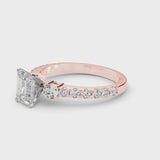 Rose gold Emerald Cut Diamond Solitaire Ring with Four-Prong Setting and Twisted Pavé Band
