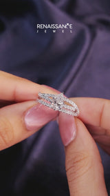 Silver Pear Solitaire Twist Band with Pavé Setting and Four-Prong Setting