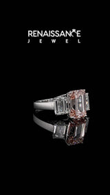 White gold Three-Stone Fancy Pink Emerald Cut Diamond Engagement Ring with Prong Setting