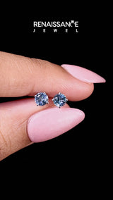Platinum Round Cut Blue Topaz Stud Earrings