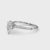 White gold Pear Cut Solitaire Diamond Ring with Pave Band and Four-Prong Setting