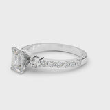 White gold Emerald Cut Diamond Solitaire Ring with Four-Prong Setting and Twisted Pavé Band
