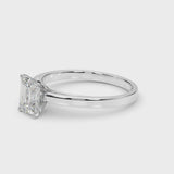 Silver Radiant Solitaire Diamond Engagement Ring with Four-Prong Setting on a Classic Band