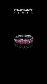Platinum Round Ruby Pavé Eternity Band with Shared Prong Setting