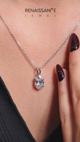 White gold Oval Solitaire Diamond Prong Pendant