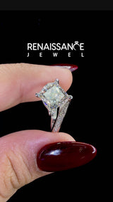 Platinum Princess Cut Solitaire Diamond Twist Band with Pavé Setting and Four-Prong Setting
