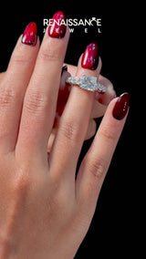 Platinum Asscher Cut Diamond Engagement Ring with Pavé Band and Four-Prong Setting