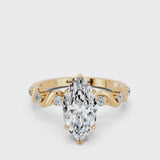 Yellow gold Marquise Solitaire Twisted Band with Prong Setting